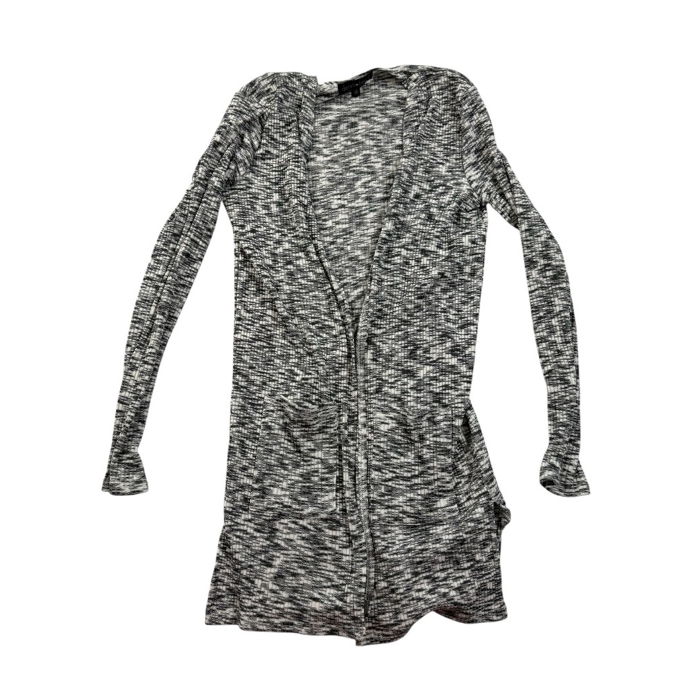 Derek Heart Ribbed Duster Cardigan Women's Size M Black White Marled Open Front